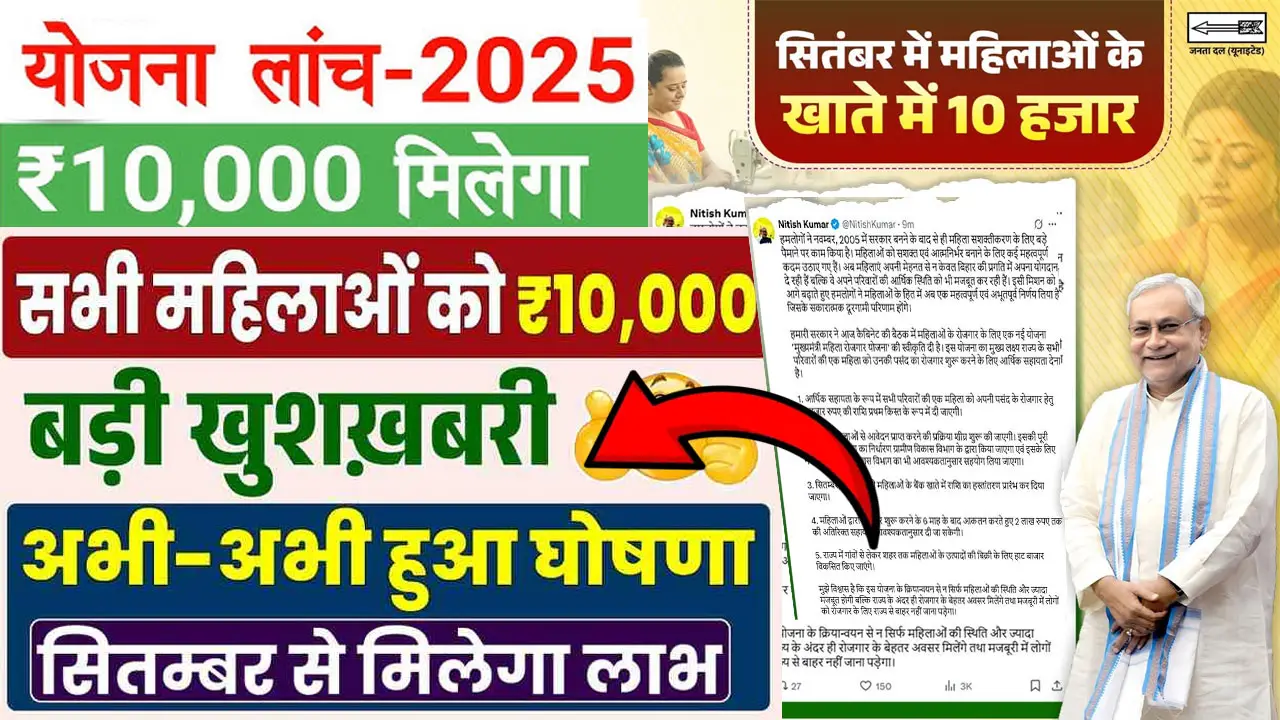 बिहार मुख्यमंत्री महिला रोजगार योजना 2025 : Bihar Mukhyamantri Mahila Rojgar Yojana Form PDF, Online Apply, Official Website - जानें जरुरी पात्रता व लाभ