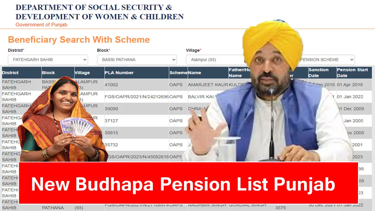 Budhapa Pension List Punjab 2025 - बुढ़ापा पेंशन लिस्ट पंजाब - District Wise Old Age Pension List PDF Punjab
