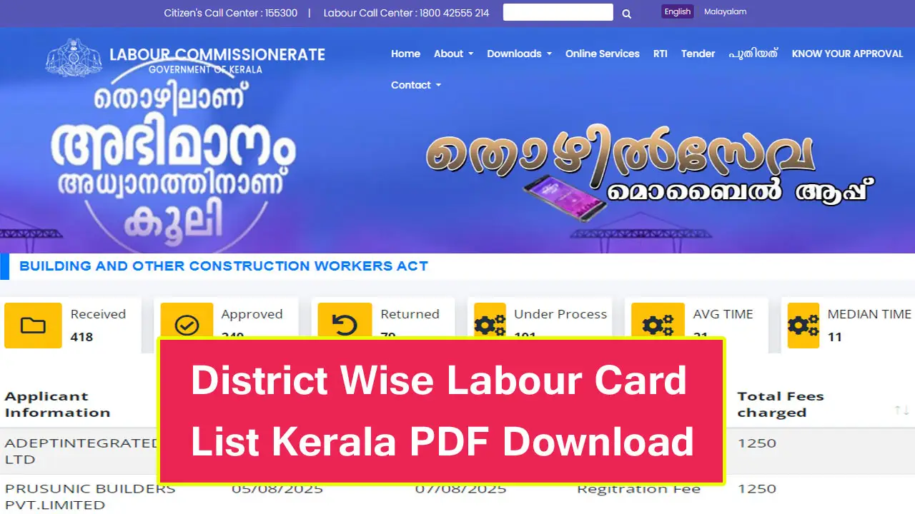 Kerala Labour Card List 2025 - District Wise Labour Card List Kerala PDF Download