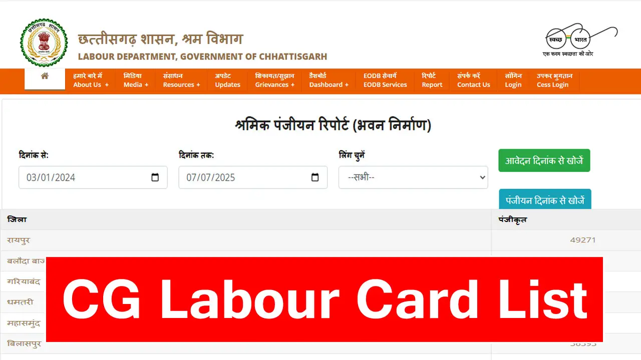 CG Labour Card List 2025 - श्रमिक कार्ड लिस्ट छत्तीसगढ़ - छत्तीसगढ़ लेबर कार्ड लिस्ट में अपना नाम कैसे देखें