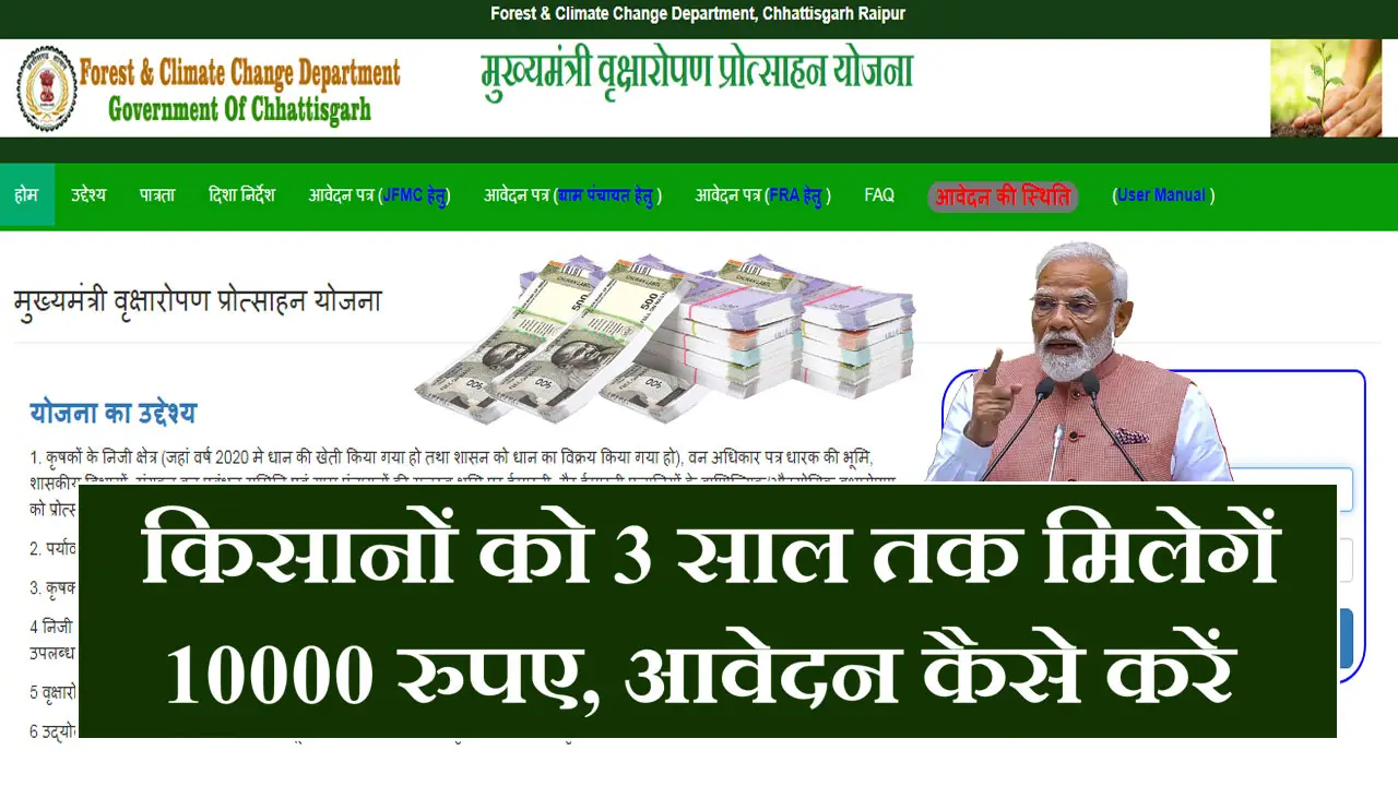 छत्तीसगढ़ मुख्यमंत्री वृक्षारोपण प्रोत्साहन योजना 2025 आवेदन फॉर्म PDF - पात्रता व दस्तावेज की जानकारी जानें