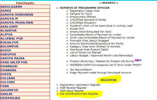 Haryana Nrega Job Card List