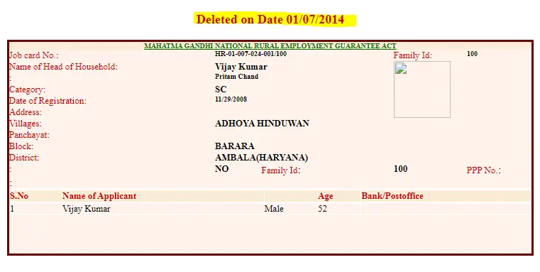 Haryana Nrega Job Card List