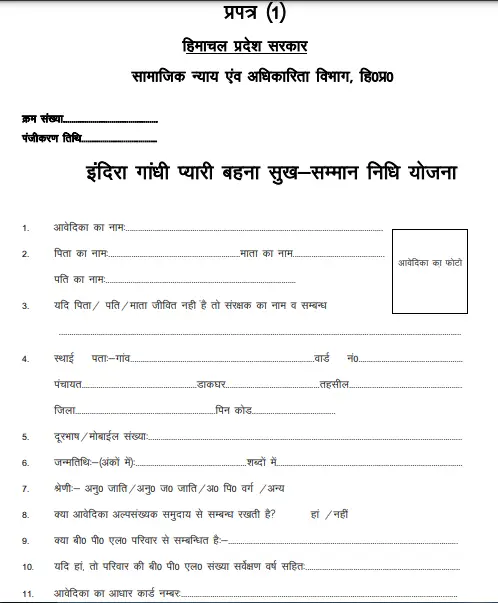 Indira Gandhi Pyari Behna Sukh Samman Nidhi Yojana