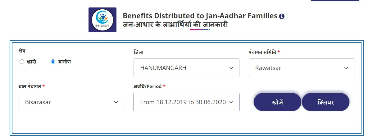Rajasthan Jan Aadhar Card List