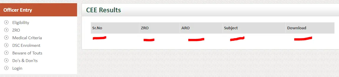 Join Indian Army Portal पर CEE Results Check