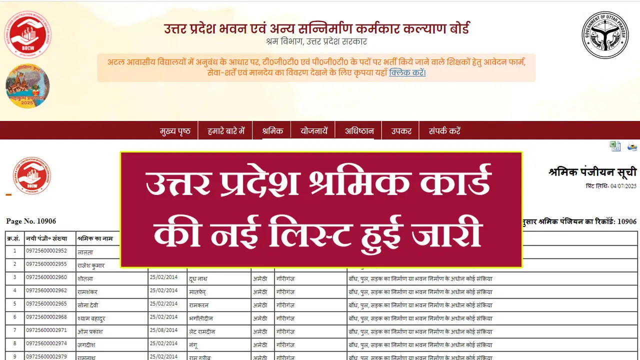UP Labour Card List 2025 - श्रमिक कार्ड सूचि उत्तर प्रदेश - श्रमिक कार्ड लिस्ट में अपना नाम कैसे देखें UP