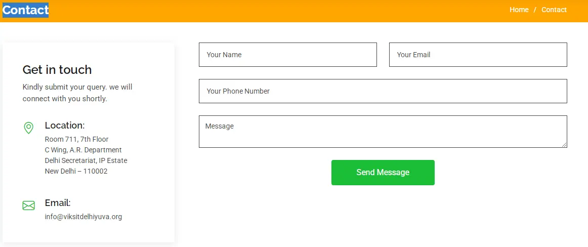 sending message on Viksit Delhi CM Internship Program Portal