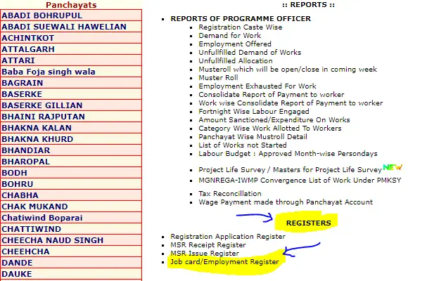 Punjab Nrega Job Card List