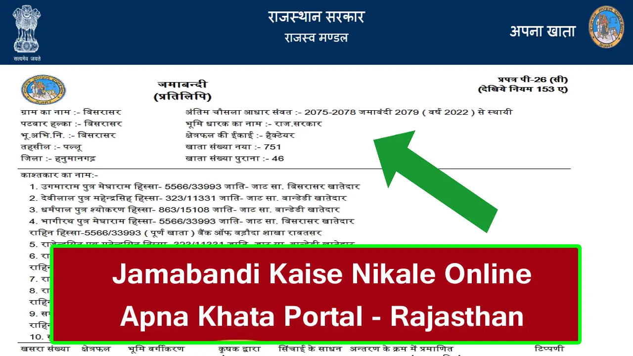 जमाबंदी कैसे निकाले राजस्थान - Jamabandi Kaise Nikale Online - @Apna Khata Rajasthan gov in