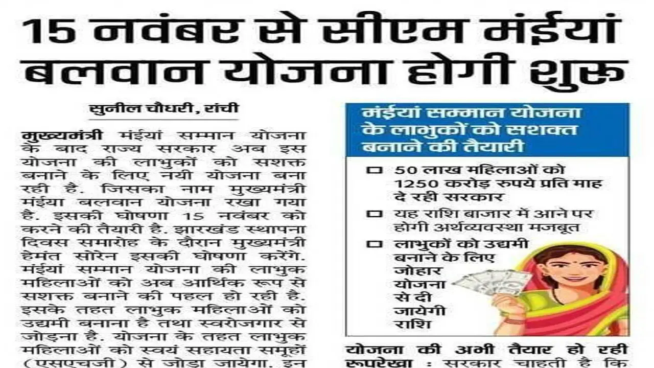 मुख्यमंत्री मंईयां बलवान योजना Form PDF 2025 - Maiya Balwan Yojana Jharkhand Online Apply